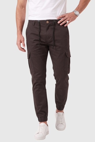 Rizzup Erkek Slim Fit Likralı Koyu Kahve Kargo Jogger Pantolon İpli Bel Lastikli Paça 1601569