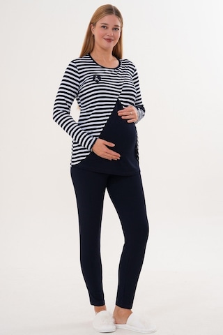 Mecit Pijama Mecit 6303 Lacivert Likralı Spor Hamile Lohusa Pijama Takımı