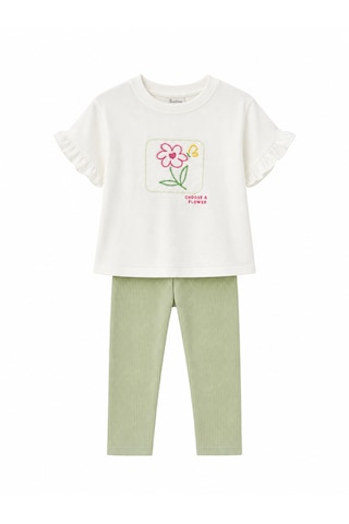 Baby Lory Kids Store Kız Çocuk Yeşil Tayt Çiçekli Takım Yeşil - Beyaz