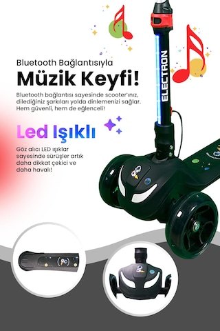 Electron Led Işıklı Hoparlörlü Yükseklik Ayarlı Elektrikli Scooter - 60w Siyah