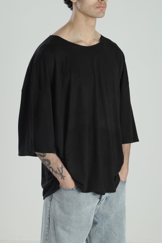 Cocopelli Fakir Kol Siyah Oversize Viscon T-shirt Coc2277 Siyah