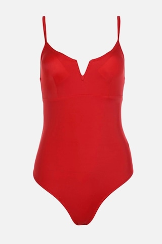 Ersefa Kadın Moda Atma Kap Askılı Brazilian Yaka Kırmızı Regular Mayo