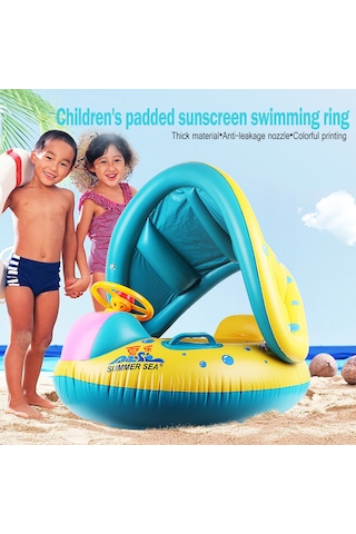Güneşlikli Bebek Şişme Yüzme Koltuğu Sarı - Mavi