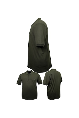 Erkek Büyük Beden 115 - 155 Kilo Arası Uygun Bedenli Likralı Pike Polo Yaka Cepli Tişört Haki Yeşil