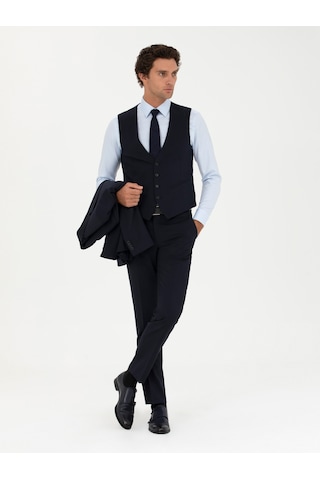 Cacharel Lacivert Slim Fit Yün Karışımlı Yelekli Takım Elbise