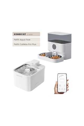 Petfit Aqua Flow Wifi Akıllı Bataryalı Otomatik Kedi Köpek Su Pınarı Çeşmesi Şelalesi+petfit Catmax Pro Plus 5l Wi-fi Kameralı Akıllı Otomatik Mama Kabı Besleme Ünitesi Bundle
