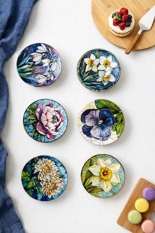 6 Adet Çiçek Desenli Çay Tabağı - Modern Çay Tabağı, Çay Tabak Çok Renkli 6 Adet Çiçek Desenli Çay Tabağı - Modern Çay Tabağı, Çay Tabak Çok Renkli