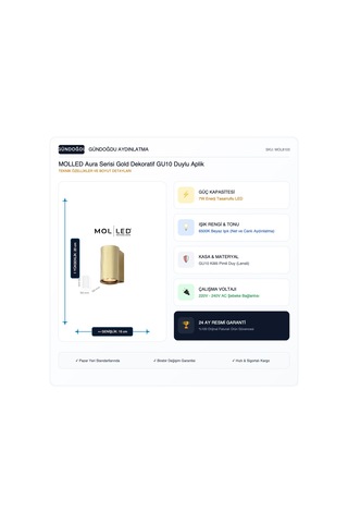 Molled Aura Serisi Gold Dekoratif Gu10 Duylu Aplik - Mol8103