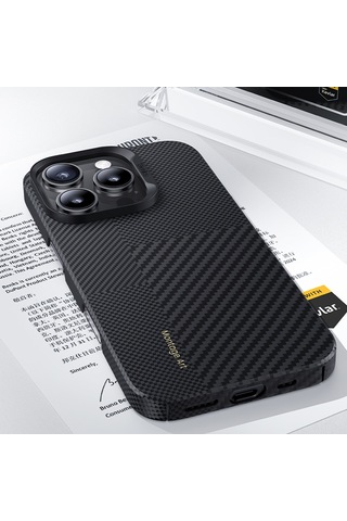 Apple Uyumlu iPhone 16 Pro Max Kılıf M-safeli Karbon Fiber Benks Yeni Seri Montage Armorair Kevlar Siyah