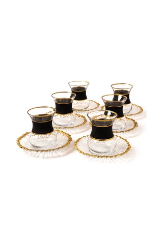 Mest 12 Parça 6 Kişilik Siyah Gold Yaldızlı Cam Çay Bardağı Seti Sofralarınıza Şıklık Ve Zarafet Katın Siyah Gold