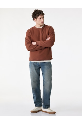 Koton Regular Fit Uzun Kollu Şardonlu Bisiklet Yaka Basic Baskılı Sweatshirt Kiremit 6sam70046mk Kiremit