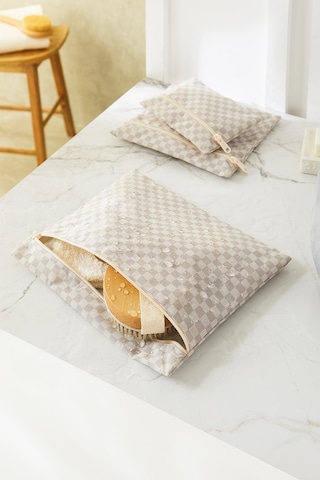 Ocean Home Textile 3'lü Su Geçirmez Pvc Astarlı Gri Dama Desen Islak Kuru Çantası 20 x 13 / 24 x 20 / 30 x 24 cm