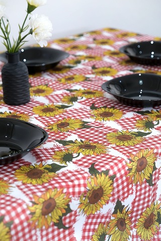 Sufre Sıvı Geçirmez Masa Örtüsü Sofra Bezi Sofra Örtüsü Piknik Örtüsü Ayçiçeği Kırmızı