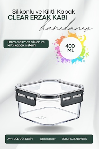 Clear Kare Erzak Kabı - Silikonlu Ve Kilitli Kapaklı Saklama Kabı 400 Ml 12 X 6,5 Cm ŞEffaf