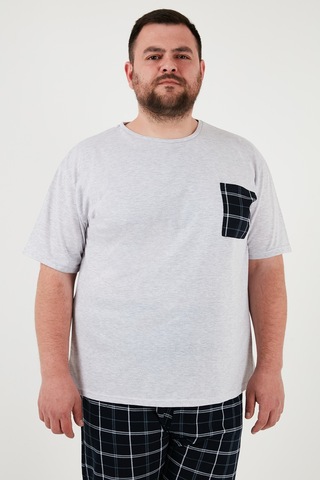 Buratti Pamuklu Regular Fit Büyük Beden Erkek Pijama Takımı 6572002B Gri Melanj