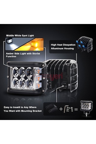 Offroad Sis Çalışma Lambası 2 Adet Turuncu Beyaz Cakar Modlu 12 Led 36W  A+ İthal Ürün