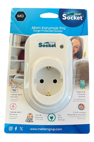 Smart Socket Tekli Akım Korumalı & Çocuk Korumalı Priz