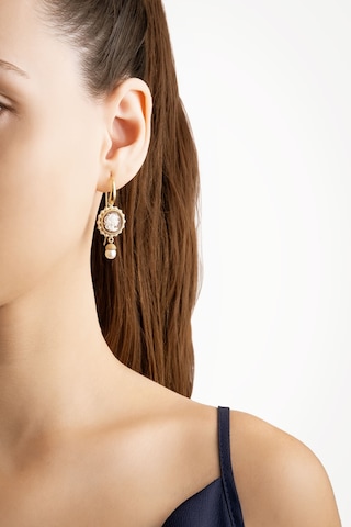 Cameo Italiano 18 Ayar Sarı Altın Kaplama Gümüş İnci Küpe Sarı