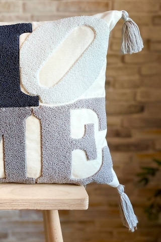 Swita Home Punch İşlemeli Tekli Dekoratif Özel Tasarım Kırlent Kılıfı Panç Krem - Lacivert