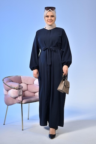 Kadin Buyuk Beden Tesettur Ferace Fermuarlı Yandan Baglamalı Kusaklı Ferace Elbise Oversize Haki