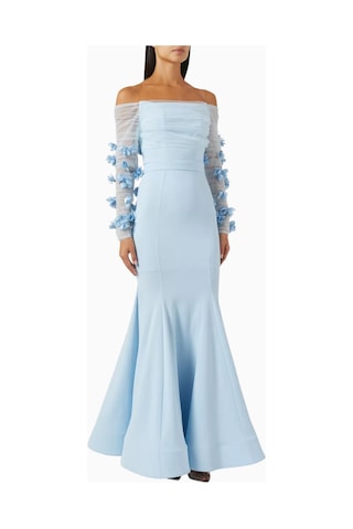 Ronanna Off-shoulder Çiçek Aplikeli Abiye Mavi