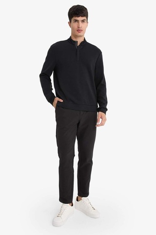Defacto Regular Fit Dik Yaka Yarım Fermuarlı Sweatshirt F2821ax25aubk81 Siyah