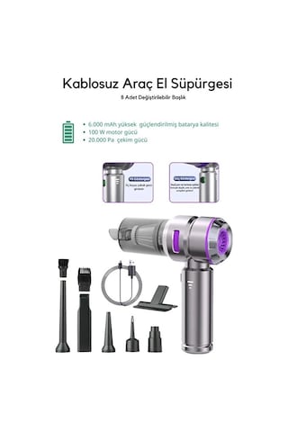 Üflemeli Şarjlı Araç Mini El Süpürgesi 20.000 Pa Emiş Güçlü 4in1 Araba Süpürgesi Hl-121 1 Adet