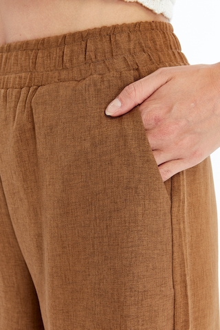 Genius Store Kadın Pantolon Keten Karışımlı Beli Lastikli Kırışmaz Kumaş Pantolon Keten-pantolon Kahverengi