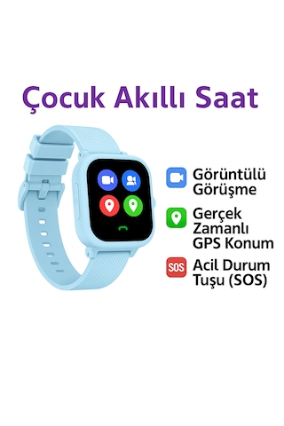 Sim Kartlı Gps'li Kameralı Görüntülü Görüşmeli Çocuk Güvenliği İçin Çocuk Akıllı Saat Açık Mavi