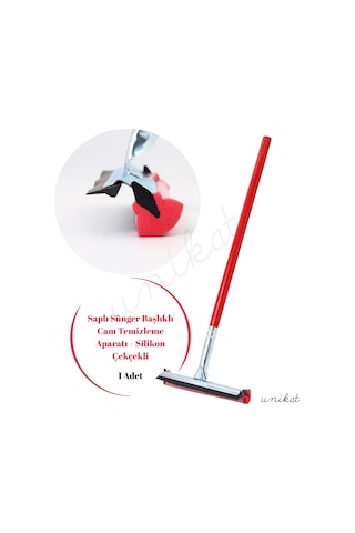 Teleskopik Saplı Cam Yıkama Temizleme Fırçası Sünger İle Silikon Çekçek 1 Adet