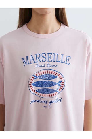 Lc Waikiki Lc Waıkıkı Pembe Oversize %100 Pamuklu Kadın Tişört