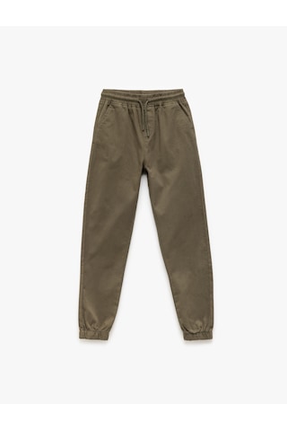 Koton Beli Bağcıklı Cep Detaylı Pamuklu Gabardin Jogger Pantolon Haki 7wkb40001tw