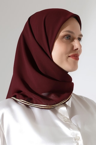Tesettür Biyeli Bürümcük Düz Şifon Eşarp - Bordo Bordo