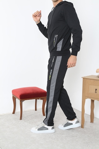 Pants Fermuarlı Kapşonlu Eşofman Takım - Siyah Siyah