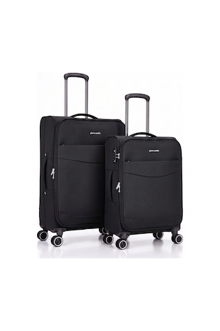 Pierre Cardin 2 Li Kumaş Valiz Seti Büyük + Orta Körüklü Geniş Hacimli, Sessiz Tekerlek Siyah 04pc6005