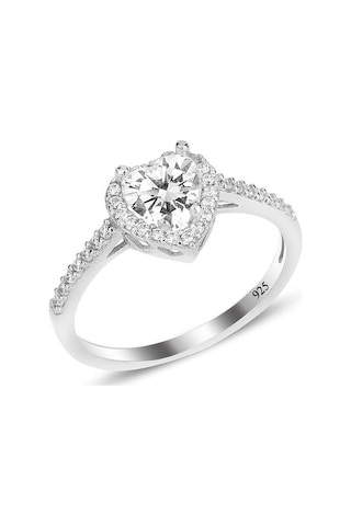 Vog Swarovski Taşlı Beyaz Renkli Kalpli 925 Ayar Gümüş Yüzük