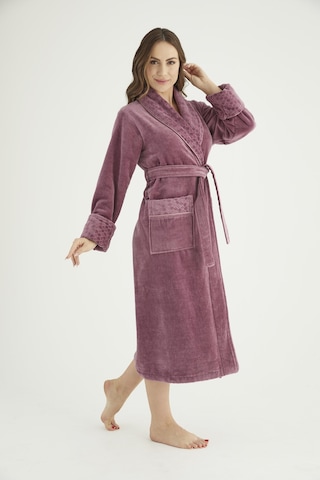 Yaka Jakarlı %100 Cotton Bayan Bornozu Krem