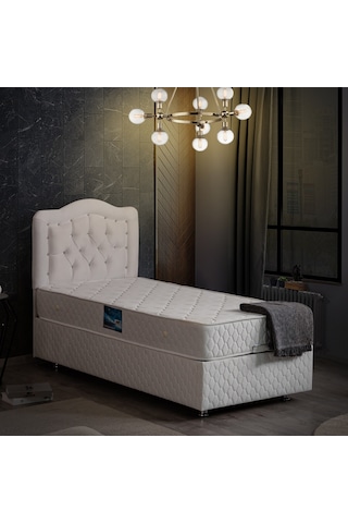 Setaymobilya Baza, Şah Beyaz Tek Kişilik Baza + Başlık + Deluxe Yatak