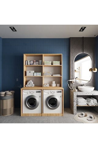 Maven Çamaşır Ve Kurutma Makinesi Dolabı Banyo Dolabı Meşe Beyaz Meşe - Beyaz