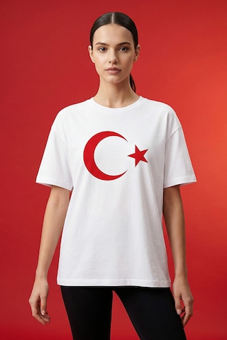 Tommy Life Beyaz Ay Yıldız Baskılı Unisex T-shirt - 88509