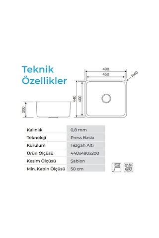 Crauf Lavello 3050 Mat Inox 40 45 Tezgah Altı Paslanmaz Çelik Mutfak Eviyesi Inox