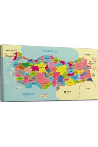 Doğaltercih Türkiye Haritası Kanvas Tablo Sınır Komşulu Eğitici ve Öğretici Dekoratif Tablo 3080