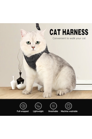 Geekyou Kedi Tasma Taşıma Kemerleri, Hafif Nefesli, Esnek Konforlu, Ayarlanabilir, Gri, Büyüklük L Yb001b012