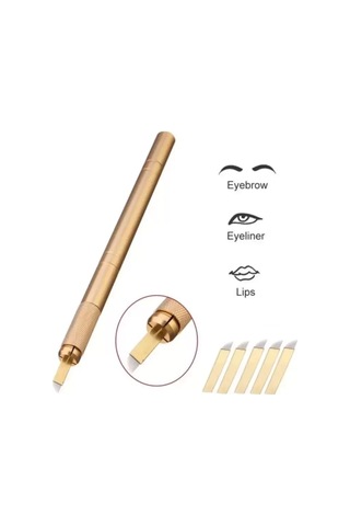 Microblading Kalemi Manuel Kalıcı Kaç Dudak Makyaj Altın Renk + 5 Adet 12 Pin Iğne