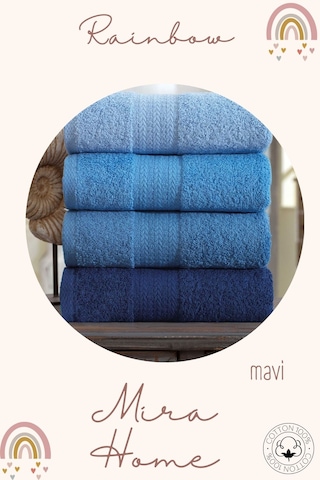 4 Lü El Yüz Havlu Seti %100 Pamuklu 50x85 Cm Rainbow Mavi