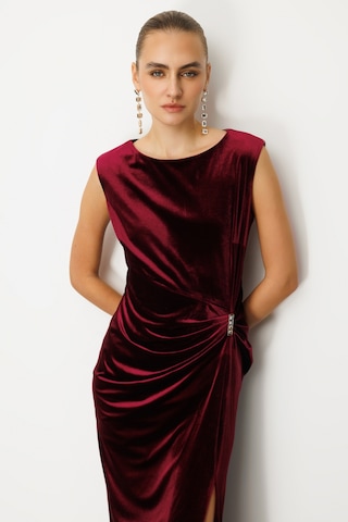 Ekol Kadın Beli Büzgülü Maxi Kadife Elbise 4141 Bordo Bordo