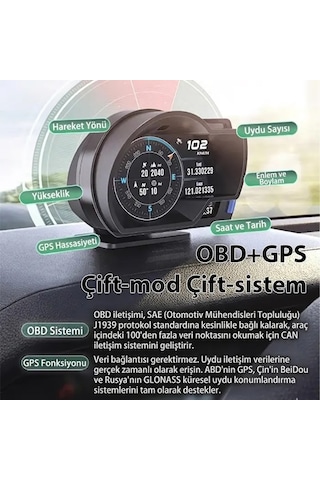 Ally A520 Obd2 + Gps Head Up Display Hud Dijital Hız Göstergesi Rpm & Sıcaklık & Basınç Takip Hız Alarmı- 5775