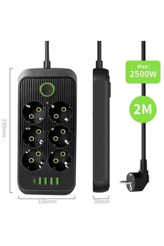 6 Lı Priz 6 Soket 220v 4usb 5v2.1a 1 Pd 2.1a Şarj Çoklu Priz