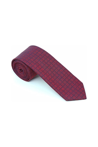 Brianze Bordo Lacivert Kare Desen Kravat Mendil Set Bordo