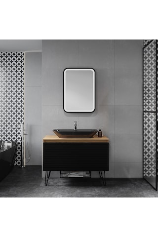 Denko Taylan 100 Cm Mdf Siyah Banyo Dolabı Alt Modül Ve Lavabo Siyah